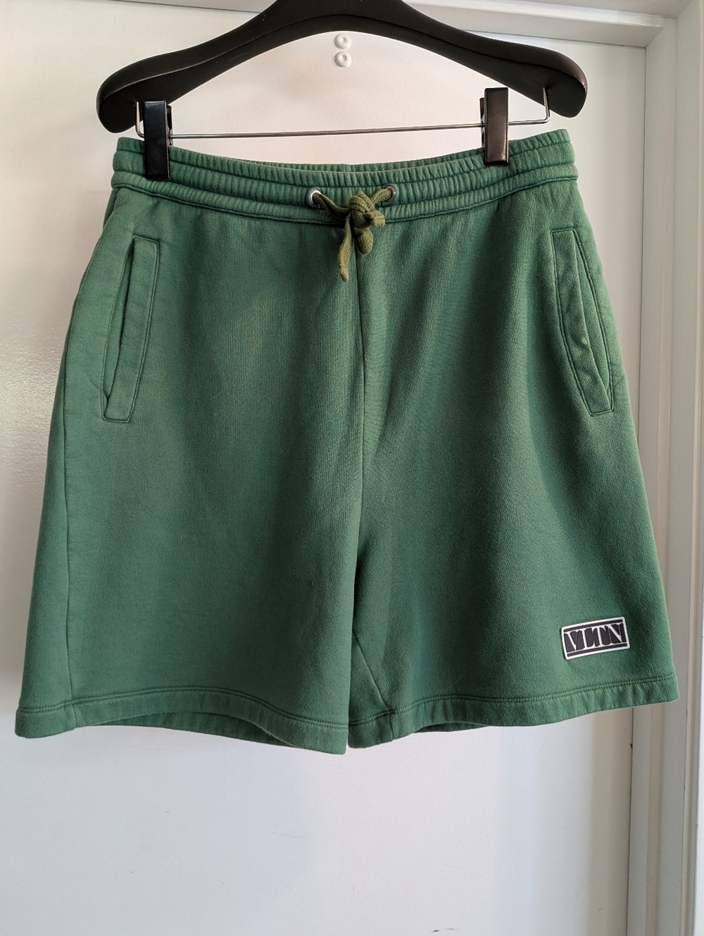 Valentino Men's Olive Green Athletic Fleece Shorts with Drawstring Italy S